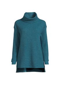 LANDS' END Langer Waffelstrick-Pullover mit Wasserfallkragen, Damen, size: regular, Blau, Baumwoll-Mischung/Polyester-Mischung, by Lands' End