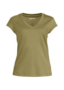 LANDS' END Supima-Shirt mit V-Ausschnitt und Kapp&auml;rmeln f&uuml;r Damen in Petite-Gr&ouml;&szlig;e, Damen, size: petite, Gr&uuml;n, Baumwolle, by Lands' End