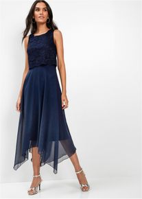 bonprix Premium Chiffonkleid mit Spitze, blau, Gr.48, Elegantes Abendkleid mit Spitzenoberteil und Zipfelrock