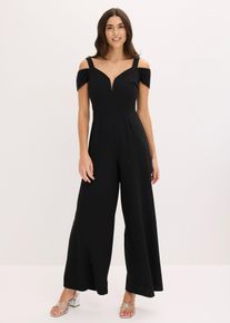 bonprix Overall aus strukturiertem Crep&eacute;, schwarz, Gr.36, Overall aus strukturiertem Crep&eacute; mit Tr&auml;gern und Off-Shoulder-Detail