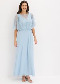bonprix Maxikleid aus feinem T&uuml;ll mit Paillettenstickerei, blau, Gr.40, Klassisch und feminin: Abendkleid in Maxi-L&auml;nge aus feinem T&uuml;ll mit Paillettenstickerei