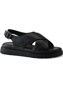 LANDS' END Sandalen mit gekreuzten Riemen f&uuml;r Damen, Damen, size: regular, Schwarz, Leder, by Lands' End