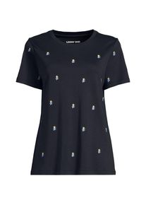 LANDS' END Besticktes Supima Rundhalsshirt in Petite-Gr&ouml;&szlig;e, Damen, size: petite, Schwarz, Baumwolle, by Lands' End