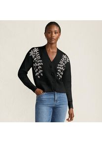 LANDS' END Bestickter Cardigan mit V-Ausschnitt f&uuml;r Damen in Petite-Gr&ouml;&szlig;e, Damen, size: petite, Schwarz, Polyester/Polyacryl/Polyester-Mischung, by Lands' End