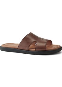 LANDS' END Leder-Pantoletten mit breitem Riemen, Herren, size: regular, Beige, Leder, by Lands' End
