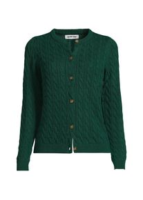 LANDS' END Drifter Zopfmuster-Cardigan mit Rundausschnitt in Plus-Gr&ouml;&szlig;e, Damen, size: plus, Gr&uuml;n, Baumwolle, by Lands' End