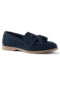 LANDS' END Veloursleder-Loafer mit Tasseln, Damen, size: regular, Blau, Rauleder, by Lands' End