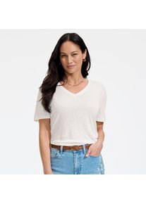 LANDS' END Soft Flow Shirt aus Leinenmix mit V-Ausschnitt f&uuml;r Damen, Damen, size: regular, Elfenbein, Leinen/Baumwolle Modal, by Lands' End