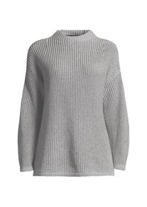 LANDS' END Drifter Rippstrick-Pullover mit kurzem Stehkragen, Damen, size: regular, Grau, Baumwolle, by Lands' End