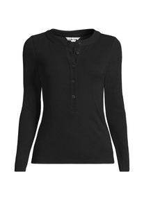 LANDS' END Langarm-Henleyshirt aus Ripp-Jersey f&uuml;r Damen, Damen, size: regular, Schwarz, Viskose-Mischung/Polyester-Mischung, by Lands' End