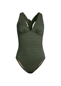 LANDS' END Seersucker-Badeanzug mit V-Ausschnitt und extrahohem Bein f&uuml;r Damen, Damen, size: regular, Gr&uuml;n, Nylon-Mischung, by Lands' End