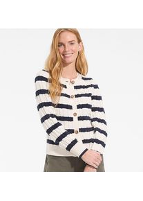 LANDS' END Zopfmuster-Cardigan DRIFTER mit Ballon&auml;rmeln f&uuml;r Damen, Damen, size: regular, Blau, Baumwolle, by Lands' End