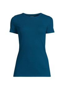 LANDS' END Feinripp-Shirt mit Rundhalsausschnitt und kurzen &Auml;rmeln f&uuml;r Damen, Damen, size: regular, Blau, Baumwolle/Elasthan, by Lands' End