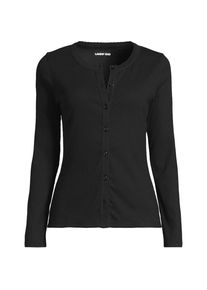 LANDS' END Rippshirt mit durchgehender Knopfreihe f&uuml;r Damen in Plus-Gr&ouml;&szlig;e, Damen, size: plus, Schwarz, Elasthan/Baumwoll-Mischung, by Lands' End