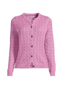 LANDS' END Drifter Zopfmuster-Cardigan mit Rundausschnitt in Plus-Gr&ouml;&szlig;e, Damen, size: plus, Pink, Baumwolle, by Lands' End