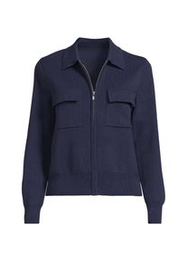 LANDS' END Feinstrick-Blazer mit Rei&szlig;verschluss f&uuml;r Damen, Damen, size: regular, Blau, Baumwolle, by Lands' End