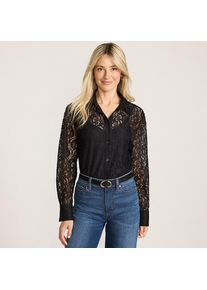 LANDS' END Spitzenbluse aus Baumwoll-Mix f&uuml;r Damen, Damen, size: regular, Schwarz, Baumwolle/Polyester, by Lands' End