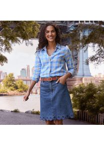 LANDS' END Kurzer Soft Denim Rock mit besticktem Saum, Damen, size: regular, Blau, Elasthan/Baumwoll-Mischung, by Lands' End