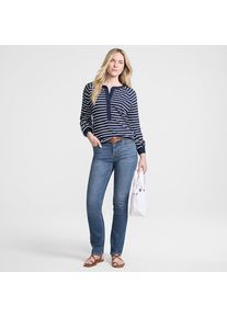 LANDS' END Straight Fit Recover Jeans Mid Waist in Petite-Gr&ouml;&szlig;e, Damen, size: petite, Blau, by Lands' End