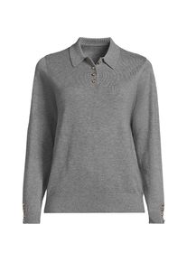 LANDS' END Polopullover mit goldfarbenen Kn&ouml;pfen f&uuml;r Damen, Damen, size: regular, Grau, Polyester/Viskose/Polyester-Mischung, by Lands' End