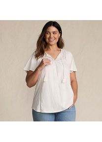 LANDS' END Flammgarn-Jerseyshirt mit kurzen Fl&uuml;gel&auml;rmeln f&uuml;r Damen in Plus-Gr&ouml;&szlig;e, Damen, size: plus, Elfenbein, Baumwolle, by Lands' End