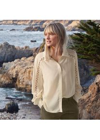 LANDS' END Geraffte Bluse aus Voile mit Spitzeneins&auml;tzen f&uuml;r Damen, Damen, size: regular, Beige, Baumwoll-Mischung/Viskose-Mischung, by Lands' End
