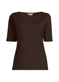 LANDS' END Supima&reg; T-Shirt mit U-Boot-Ausschnitt und gekn&ouml;pfter Schulter in Petite-Gr&ouml;&szlig;e f&uuml;r Damen, Damen, size: petite, Braun, Baumwolle, by Lands' End