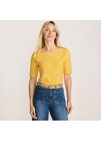 LANDS' END Supima&reg; T-Shirt mit U-Boot-Ausschnitt und gekn&ouml;pfter Schulter in Petite-Gr&ouml;&szlig;e f&uuml;r Damen, Damen, size: petite, Gelb, Baumwolle, by Lands' End