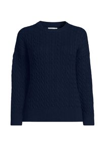 LANDS' END Zopfmusterpullover Drifter mit Rundausschnitt in Petite-Gr&ouml;&szlig;e, Damen, size: petite, Blau, Baumwolle, by Lands' End