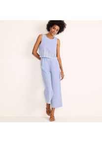 LANDS' END &Auml;rmelloser Leinen-Jumpsuit mit Lochstickerei f&uuml;r Damen, Damen, size: regular, Blau, Leinen, by Lands' End