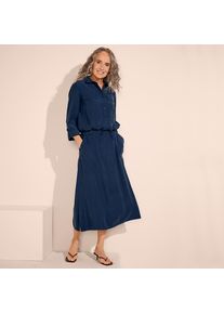 LANDS' END Twill-Midirock f&uuml;r Damen, Damen, size: regular, Blau, Polyester/Viskose, by Lands' End