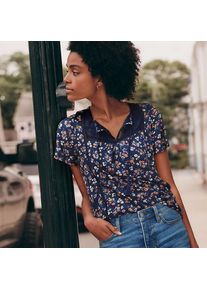 LANDS' END Flammgarn-Jerseyshirt mit kurzen Fl&uuml;gel&auml;rmeln f&uuml;r Damen, Damen, size: regular, Blau, Baumwolle, by Lands' End