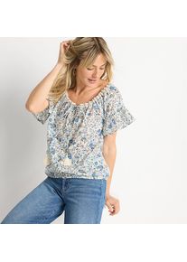 LANDS' END Baumwollbluse mit R&uuml;schen&auml;rmeln f&uuml;r Damen, Damen, size: regular, Blau, Baumwolle, by Lands' End