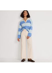 LANDS' END Feinstrick-Polopullover mit Rugbystreifen, Damen, size: regular, Blau, Baumwolle, by Lands' End