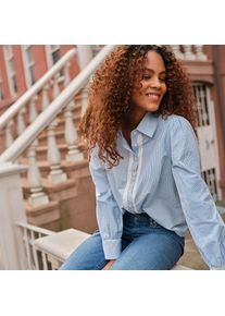 LANDS' END Bluse mit H&auml;kelborte aus Baumwolle f&uuml;r Damen, Damen, size: regular, Blau, Baumwolle, by Lands' End