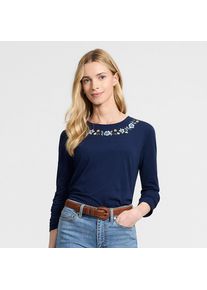 LANDS' END Supima Langarmshirt mit besticktem Rundausschnitt, Damen, size: regular, Blau, Baumwolle, by Lands' End