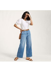 LANDS' END Kn&ouml;chellange Mid Waist Jeans mit weitem Bein in Petite-Gr&ouml;&szlig;e, Damen, size: petite, Blau, Baumwolle/Elasthan/Polyester, by Lands' End