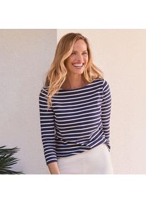 LANDS' END Gestreiftes Baumwollshirt mit 3/4-&Auml;rmeln f&uuml;r Damen in Petite-Gr&ouml;&szlig;e, Damen, size: petite, Blau, Baumwolle, by Lands' End