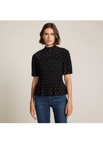 LANDS' END Silk Knit Smok-Shirt mit kurzen &Auml;rmeln f&uuml;r Damen, Damen, size: regular, Schwarz, Polyester-Mischung, by Lands' End