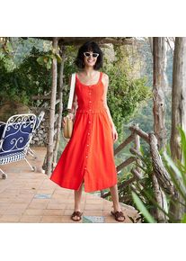 LANDS' END Soft Ease Midikleid mit Biesen aus Leinenmix f&uuml;r Damen, Damen, size: regular, Rot, Baumwolle/Leinen, by Lands' End