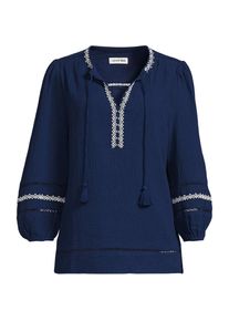 LANDS' END Musselin-Schlupfbluse mit 3/4-&Auml;rmeln in Petite-Gr&ouml;&szlig;e, Damen, size: petite, Blau, Baumwolle, by Lands' End