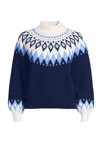 LANDS' END Flauschiger Fair Isle Pullover mit Ballon&auml;rmeln f&uuml;r Damen, Damen, size: regular, Blau, Polyester-Mischung/Nylon-Mischung, by Lands' End