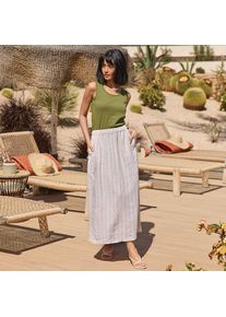 LANDS' END Premium Reinleinen-Midirock mit Elastikbund f&uuml;r Damen in Petite-Gr&ouml;&szlig;e, Damen, size: petite, Elfenbein, Leinen, by Lands' End