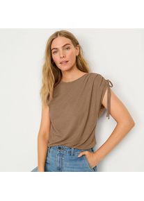 LANDS' END Leinenmix-Shirt mit geraffter Schulter in Petite-Gr&ouml;&szlig;e f&uuml;r Damen, Damen, size: petite, Braun, Leinen/Viskose, by Lands' End