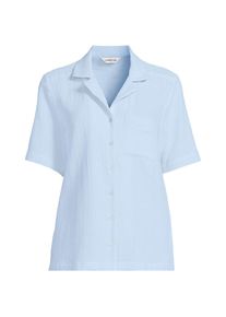 LANDS' END Kurz&auml;rmelige Musselin-Bluse in Plus-Gr&ouml;&szlig;e, Damen, size: plus, Blau, Baumwolle, by Lands' End