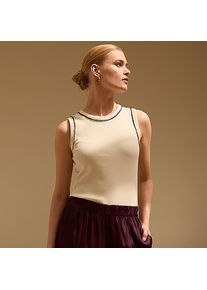 LANDS' END Geripptes, &auml;rmelloses Top mit Kontrast-Besatz f&uuml;r Damen, Damen, size: regular, Elfenbein, Baumwolle/Baumwoll-Mischung, by Lands' End