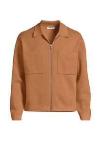 LANDS' END Feinstrick-Cardigan mit Rei&szlig;verschluss f&uuml;r Herren, Herren, size: regular, Braun, Baumwolle, by Lands' End