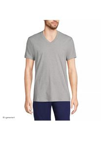 LANDS' END Kurzarm-Shirt mit V-Ausschnitt f&uuml;r Herren (3er-Set), Herren, size: regular, Grau, Baumwolle, by Lands' End