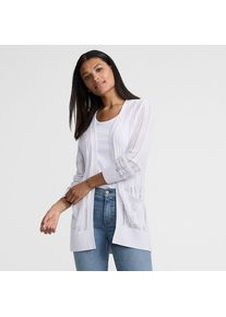 LANDS' END Langer offener Soft Flow Ajour-Cardigan aus Leinenmix f&uuml;r Damen, Damen, size: regular, Wei&szlig;, Baumwolle/Leinen/Lyocell (Viskose), by Lands' End