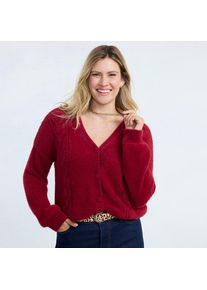LANDS' END Zopfmuster-Cardigan aus Wimperngarn f&uuml;r Damen, Damen, size: regular, Rot, Nylon, by Lands' End